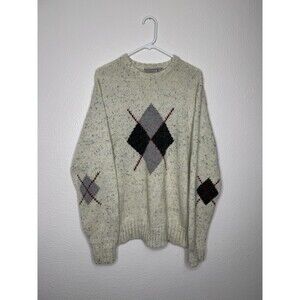 VTG Sundays Sweater Mens Size XL Geometric Crewneck Wool Blend Fisherman Argyle